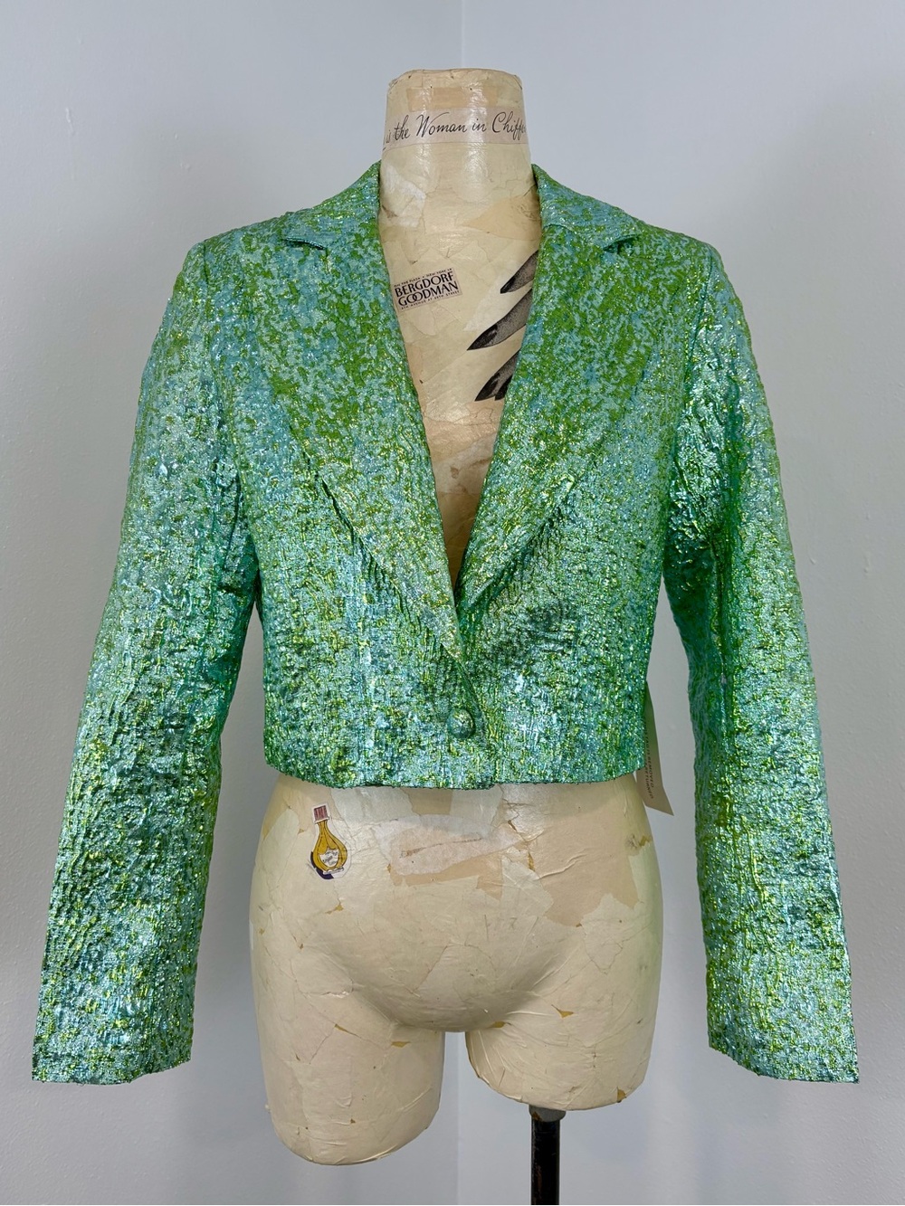 NWT AMYLYNN Cropped Green Textured Shinmer Blazer